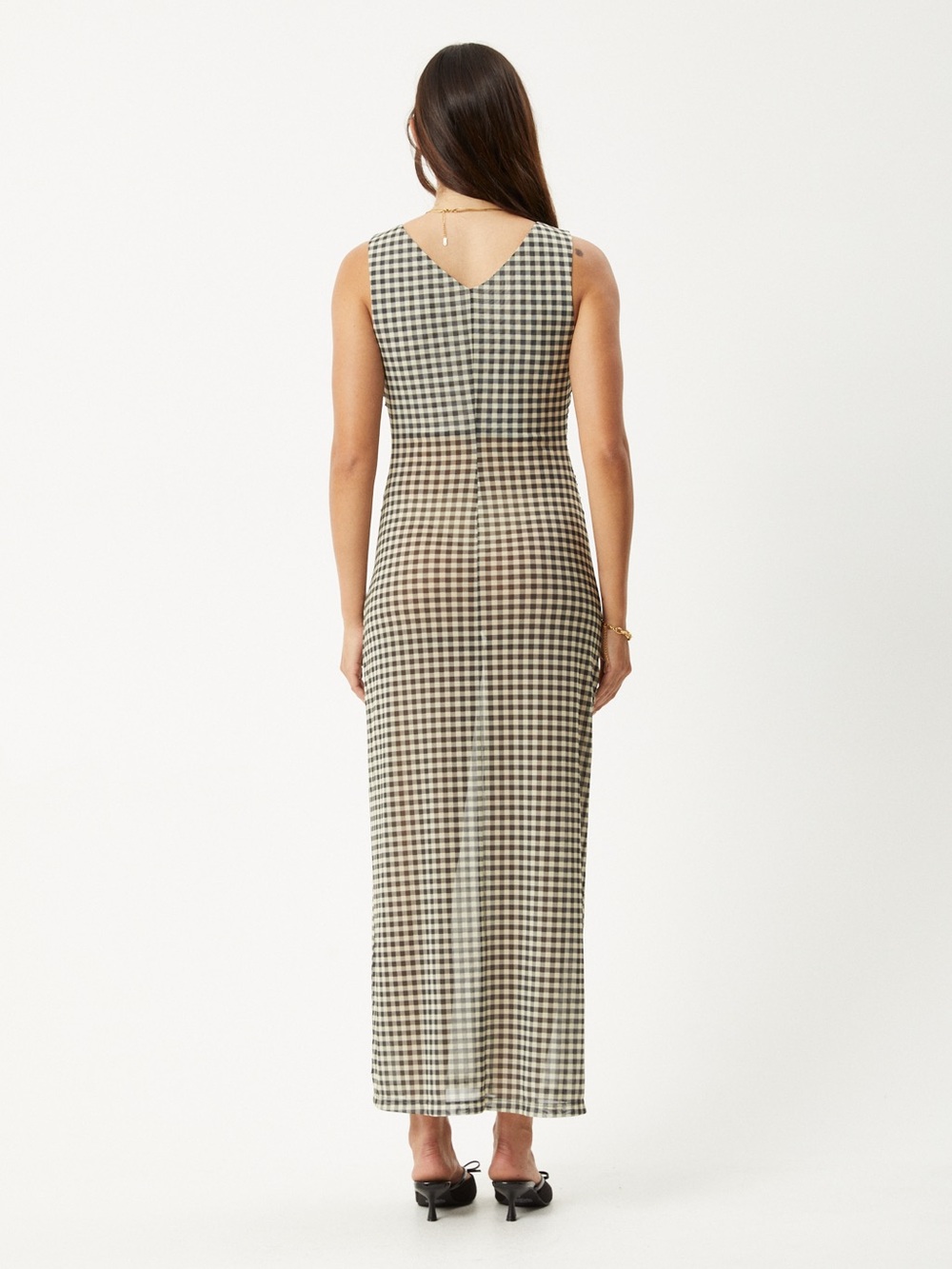 Afends Gambet Sheer Maxi Dress - Black / Sand - Size Medium - Picture 3 of 5